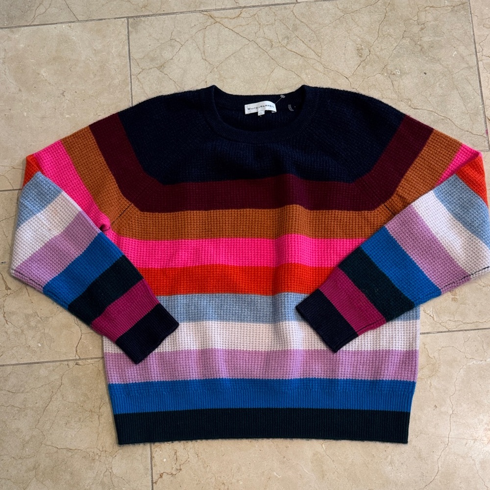 White + Warren Multicolor Striped cashmere Sweater large EuC - Picture 2 of 8